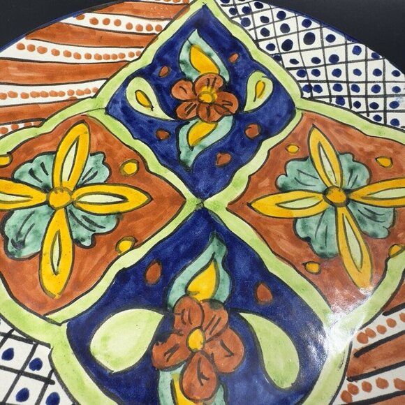 Mexico Pottery Talavera Round Dish Plate Artist Signed Mora Hand Painted Tonala - Picture 5 of 10